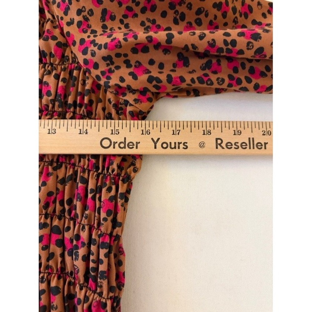 Foxcroft NYC Womens Pink Tan Leopard Print Smocked Square Neck Top Size 8 - Picture 9 of 11